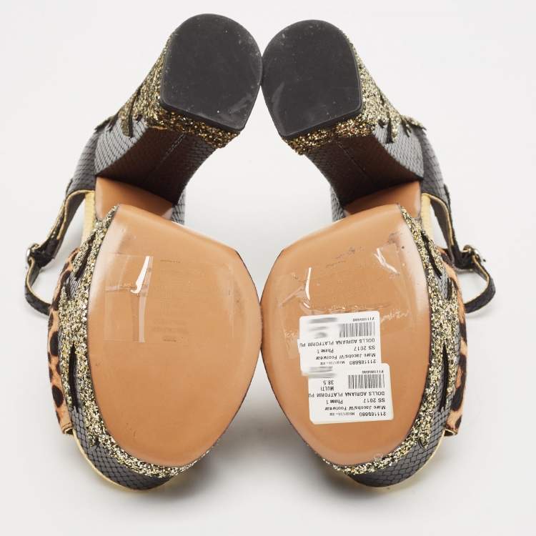 Pre Owned Marc Jacobs Multicolor Calf Hair and Python Embossed Leather Ankle Strap Sandals Size 38.5