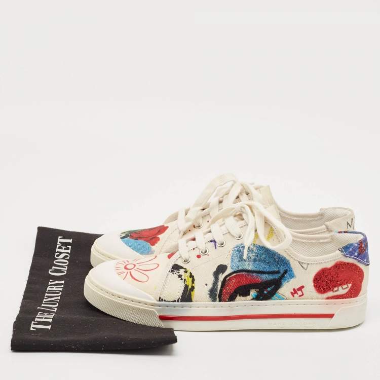 Pre Owned Marc Jacobs Multicolor Printed Canvas Christy Pave Sneakers Size 39