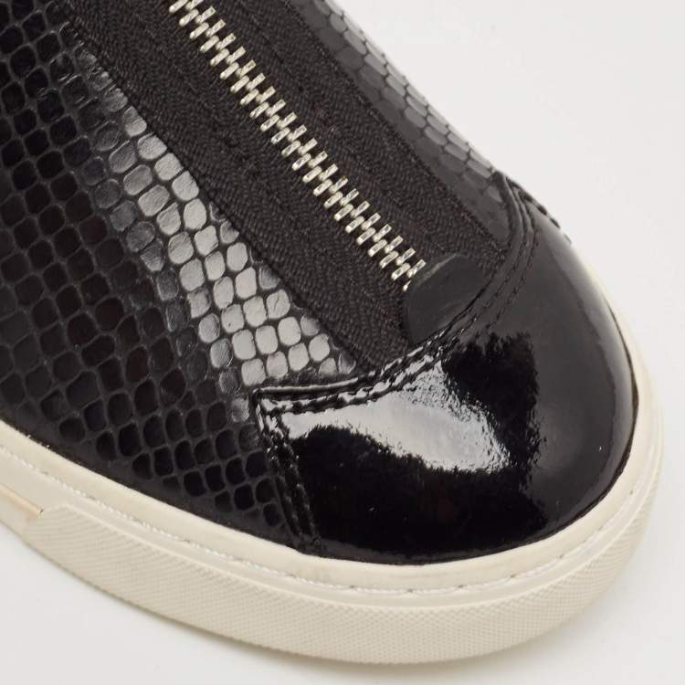 Pre Owned Marc Jacobs Black Patent Leather and Snakeskin Embossed Leather High Top Sneakers Size 37