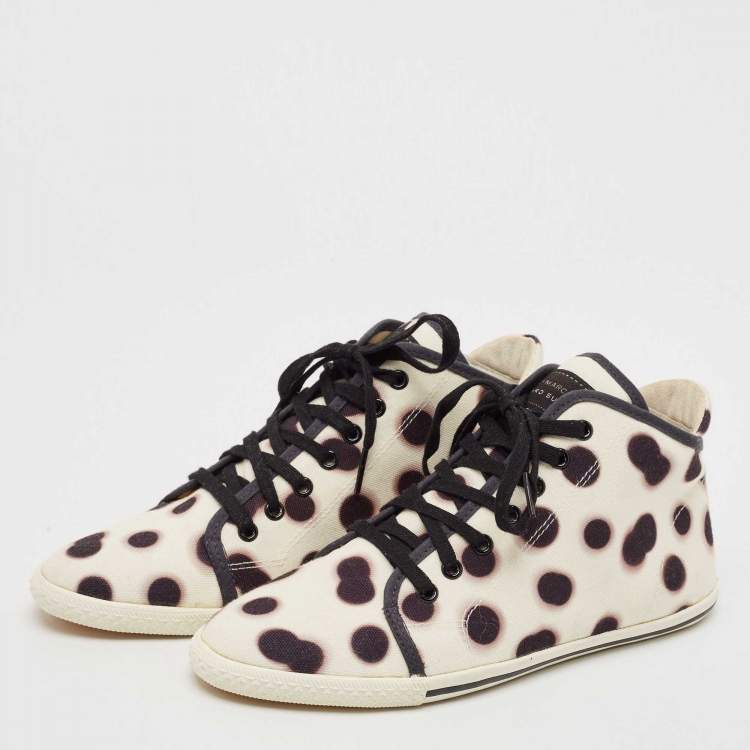 Pre Owned Marc Jacobs Black/Cream Dot Canvas Lace Up Sneakers Size 37