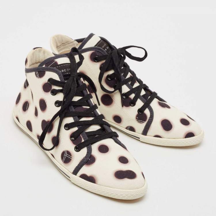 Pre Owned Marc Jacobs Black/Cream Dot Canvas Lace Up Sneakers Size 37