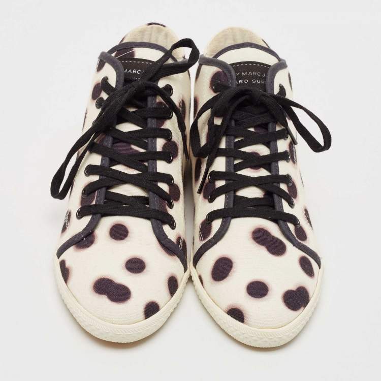 Pre Owned Marc Jacobs Black/Cream Dot Canvas Lace Up Sneakers Size 37