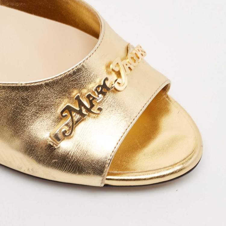Pre Owned Marc Jacobs Gold Leather Slide Sandals Size 39