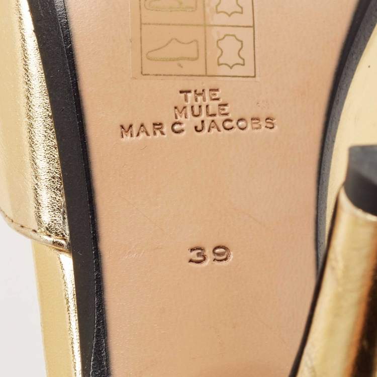 Pre Owned Marc Jacobs Gold Leather Slide Sandals Size 39