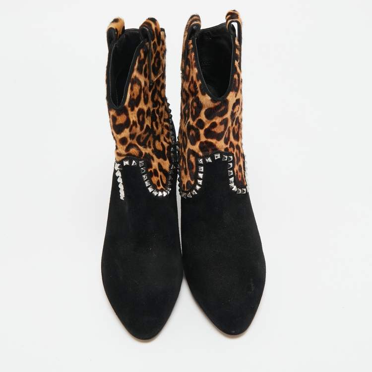Pre Owned Marc Jacobs Brown/Black  Calf Hair and Suede Ankle Length Boots Size 37