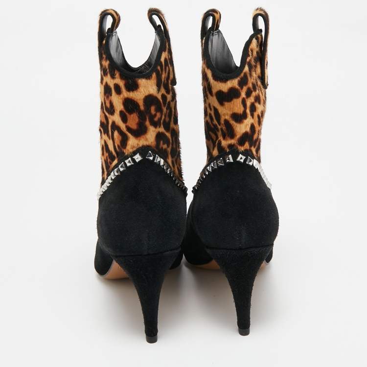 Pre Owned Marc Jacobs Brown/Black  Calf Hair and Suede Ankle Length Boots Size 37