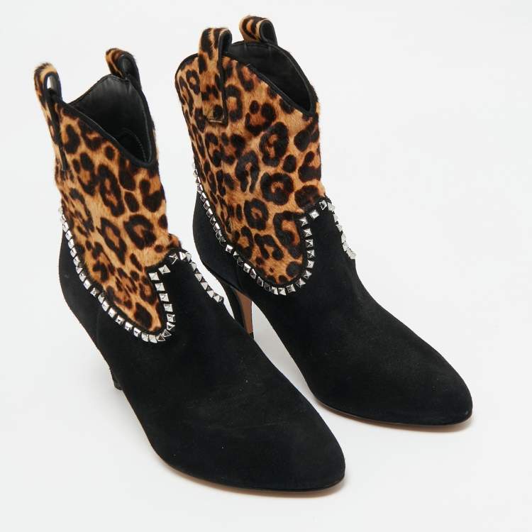 Pre Owned Marc Jacobs Brown/Black  Calf Hair and Suede Ankle Length Boots Size 37