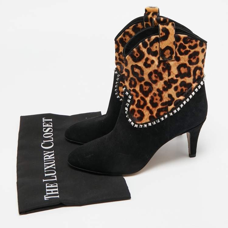 Pre Owned Marc Jacobs Brown/Black  Calf Hair and Suede Ankle Length Boots Size 37