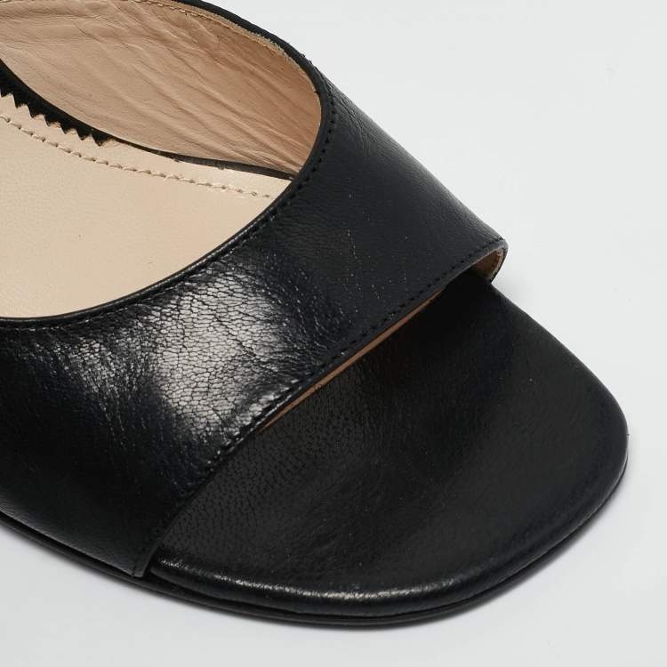 مملوكة مسبقًا Marc Jacobs Black Leather Logo Ankle Chain Strap Sandals Size 40