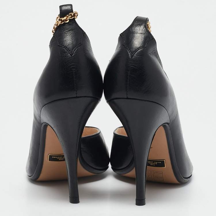 مملوكة مسبقًا Marc Jacobs Black Leather Logo Ankle Chain Strap Sandals Size 40