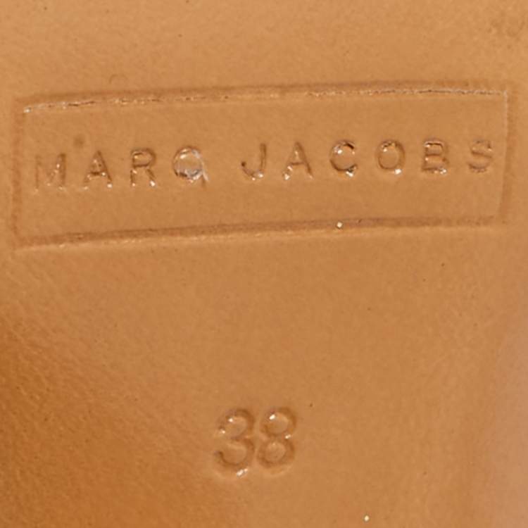 Pre Owned Marc Jacobs Gold Glitter Block Heel Criss Cross Ankle Strap Sandals Size 38