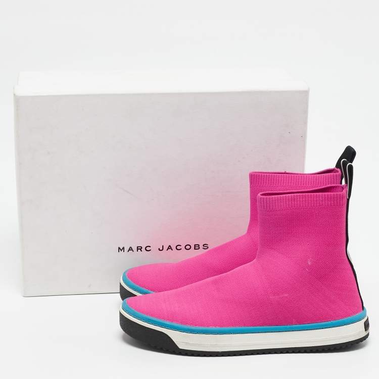 Pre Owned Marc Jacobs Neon Pink Knit Fabric Dart Sock Sneakers Size 40