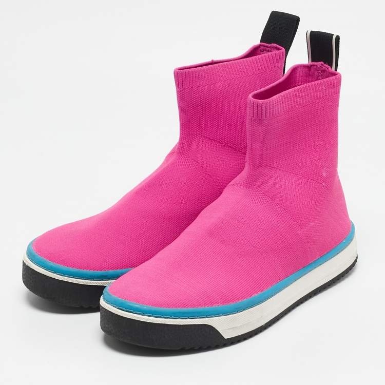Pre Owned Marc Jacobs Neon Pink Knit Fabric Dart Sock Sneakers Size 40