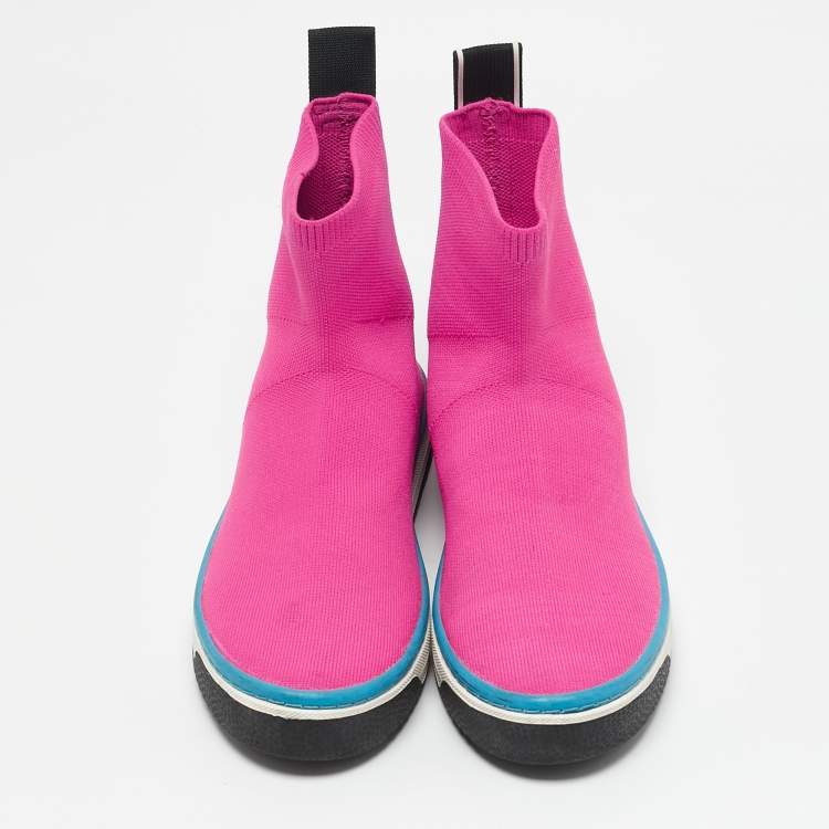 Pre Owned Marc Jacobs Neon Pink Knit Fabric Dart Sock Sneakers Size 40
