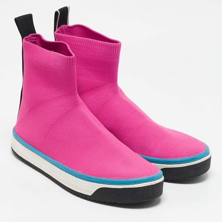 Pre Owned Marc Jacobs Neon Pink Knit Fabric Dart Sock Sneakers Size 40