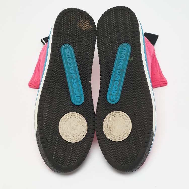 Pre Owned Marc Jacobs Neon Pink Knit Fabric Dart Sock Sneakers Size 40