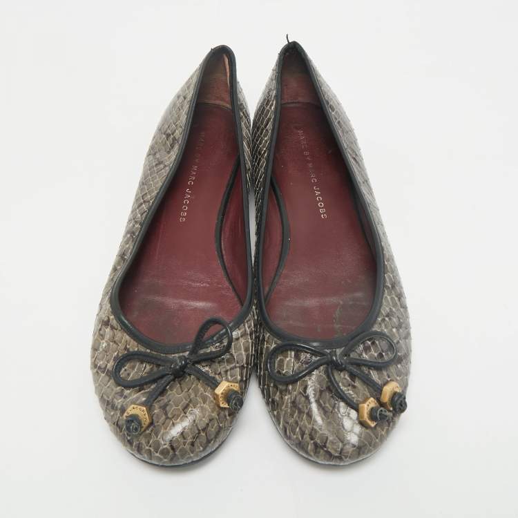 Pre Owned Marc Jacobs Green Python Leather Ballet Flats Size 38