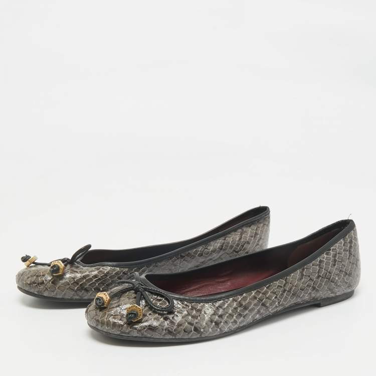 Pre Owned Marc Jacobs Green Python Leather Ballet Flats Size 38
