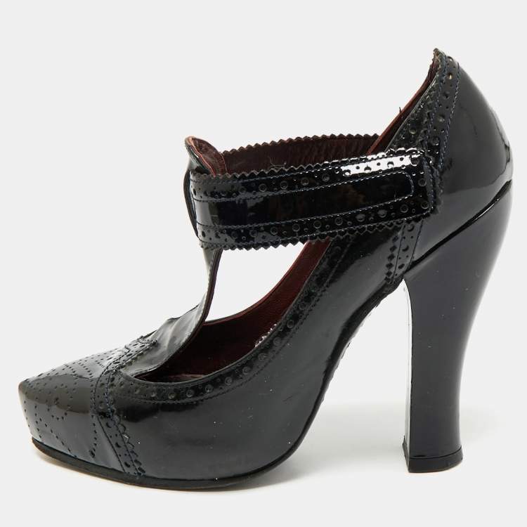 Pre Owned Marc Jacobs Burgundy/Black Patent Leather Mary Jane Pumps Size 37