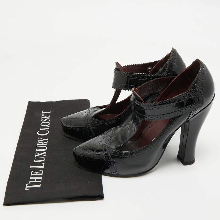 Pre Owned Marc Jacobs Burgundy/Black Patent Leather Mary Jane Pumps Size 37