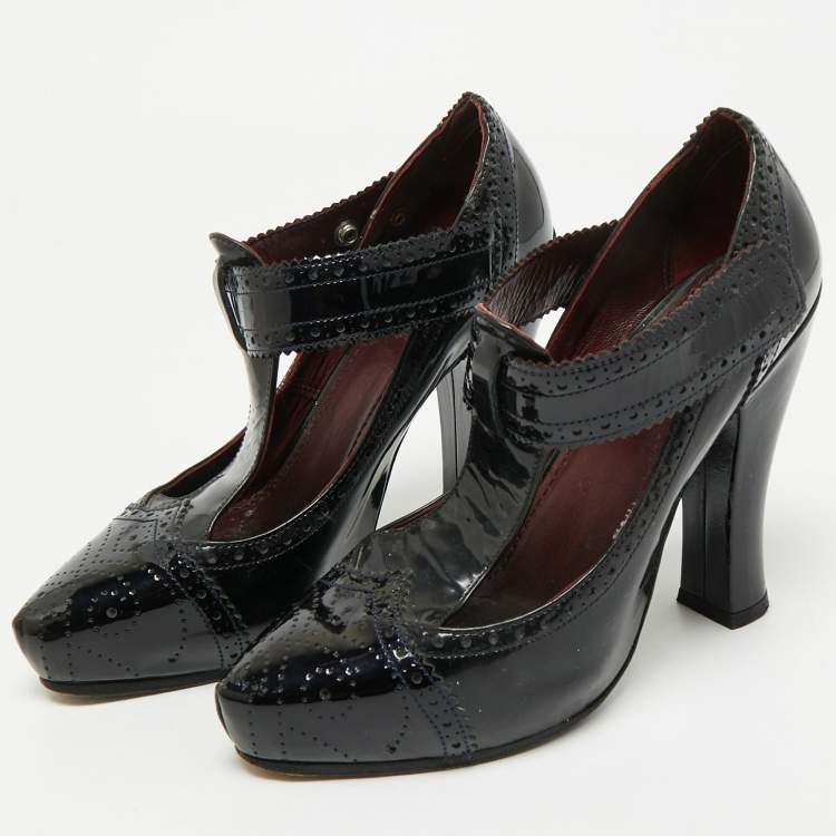 Pre Owned Marc Jacobs Burgundy/Black Patent Leather Mary Jane Pumps Size 37