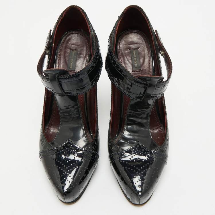 Pre Owned Marc Jacobs Burgundy/Black Patent Leather Mary Jane Pumps Size 37