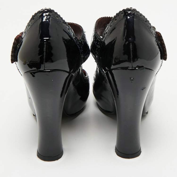 Pre Owned Marc Jacobs Burgundy/Black Patent Leather Mary Jane Pumps Size 37