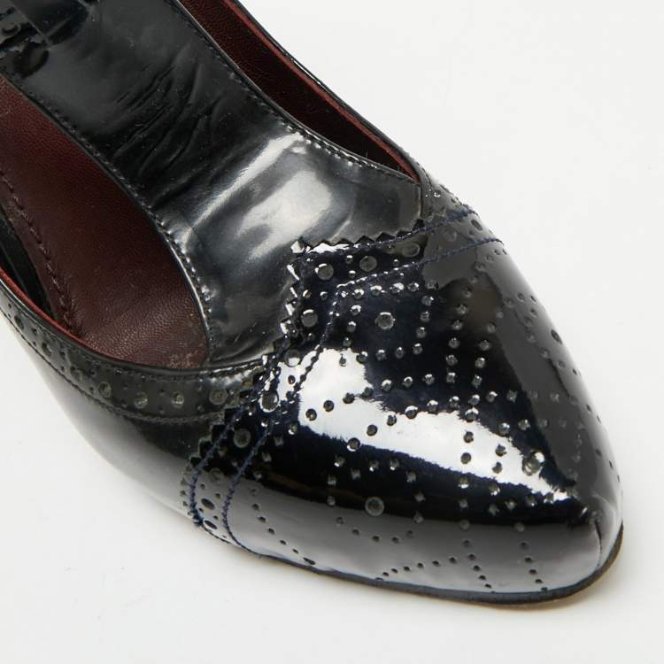 Pre Owned Marc Jacobs Burgundy/Black Patent Leather Mary Jane Pumps Size 37