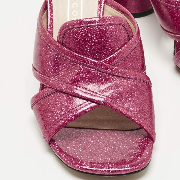 Pre Owned Marc Jacobs Pink Glitter Patent Leather Aurora Heel Mules Size 36