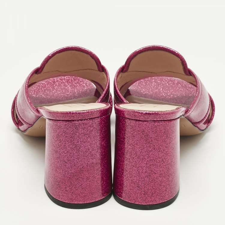 Pre Owned Marc Jacobs Pink Glitter Patent Leather Aurora Heel Mules Size 36