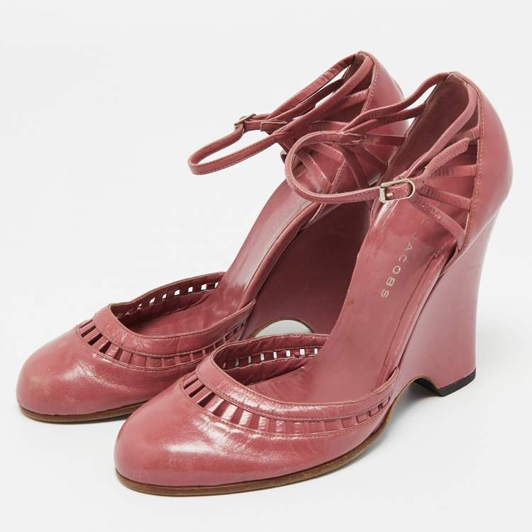 Pre Owned Marc Jacobs Purple Leather Wedge Pumps Size 37