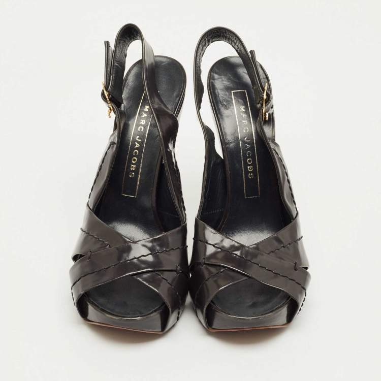 Pre Owned Marc Jacobs Black Leather Crisscross Slingback Sandals Size 37