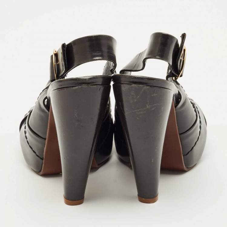 Pre Owned Marc Jacobs Black Leather Crisscross Slingback Sandals Size 37