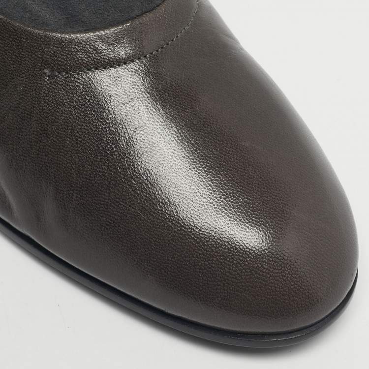 Pre Owned Marc Jacobs Grey Leather and Velvet Ankle Boots Size 37