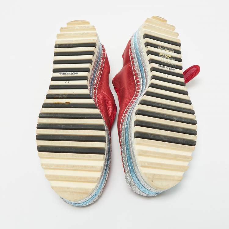 Pre Owned Marc Jacobs Metallic Red Nubuck Suzi Crystal Embellished Brooch Mary Jane Espadrille Platforms Side 37