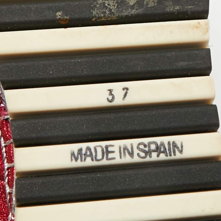 Pre Owned Marc Jacobs Metallic Red Nubuck Suzi Crystal Embellished Brooch Mary Jane Espadrille Platforms Side 37