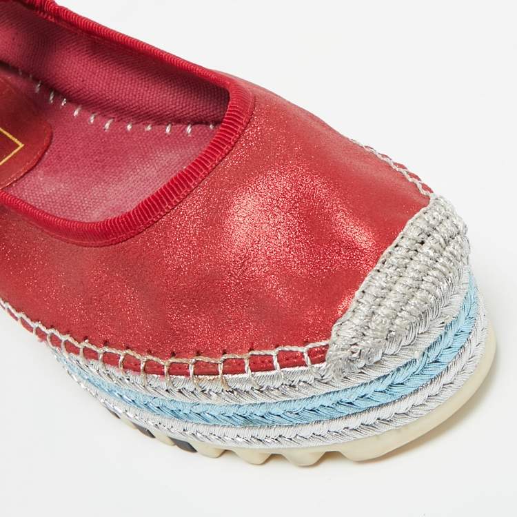Pre Owned Marc Jacobs Metallic Red Nubuck Suzi Crystal Embellished Brooch Mary Jane Espadrille Platforms Side 37