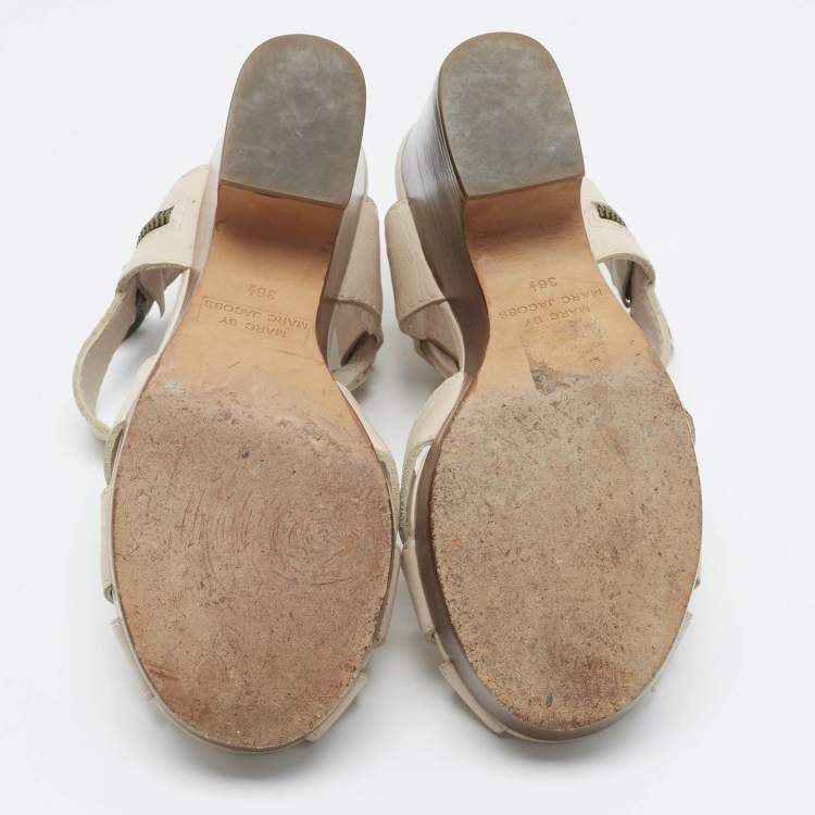 Pre Owned Marc Jacobs Beige Leather Ankle Strap Sandals Size 36.5