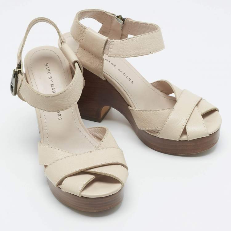 Pre Owned Marc Jacobs Beige Leather Ankle Strap Sandals Size 36.5