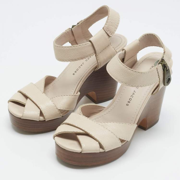 Pre Owned Marc Jacobs Beige Leather Ankle Strap Sandals Size 36.5
