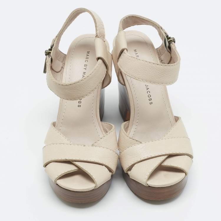 Pre Owned Marc Jacobs Beige Leather Ankle Strap Sandals Size 36.5