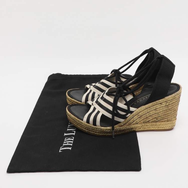 Pre Owned Marc Jacobs Black/White Stripe Canvas Dani Wedge Espadrilles Size 37