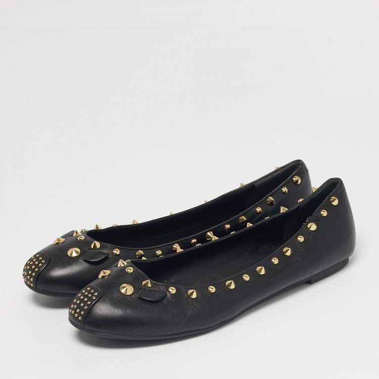 Pre Owned    Marc by Marc Jacobs Black Leather Spike Mouse Ballet Flats Size 40