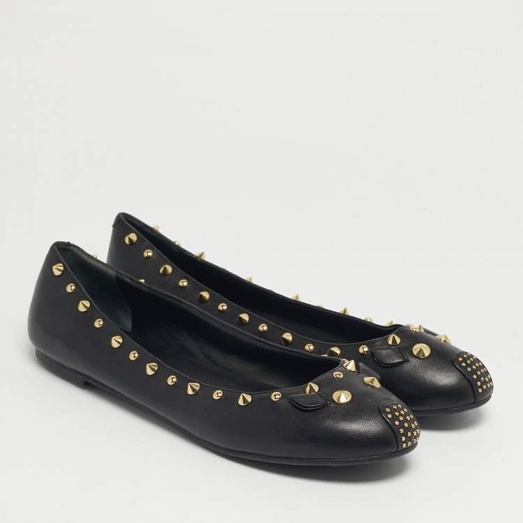 Pre Owned    Marc by Marc Jacobs Black Leather Spike Mouse Ballet Flats Size 40