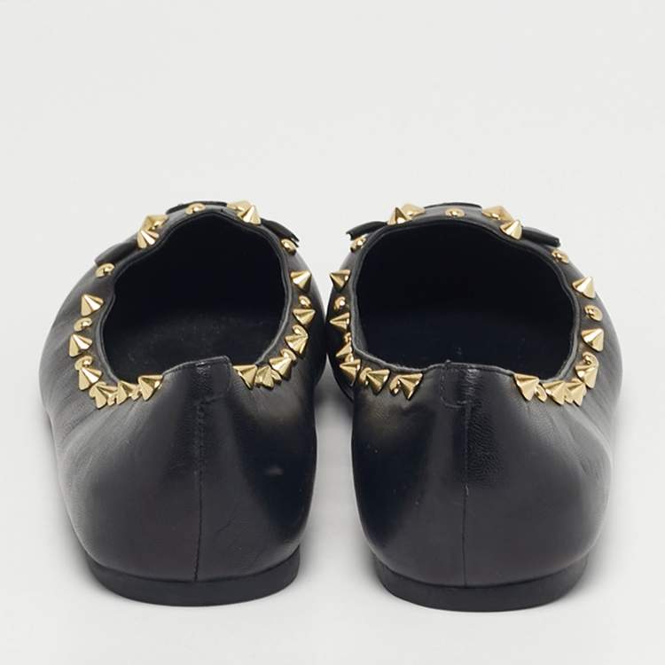 Pre Owned    Marc by Marc Jacobs Black Leather Spike Mouse Ballet Flats Size 40