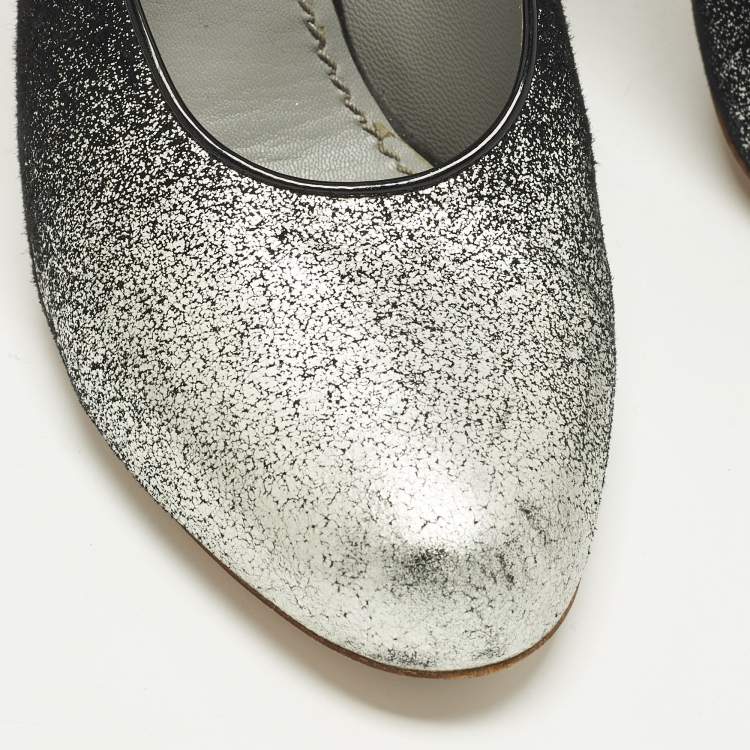 Pre Owned Marc Jacobs Size 37 Black/Silver Suede and Patent Mary Jane Pumps