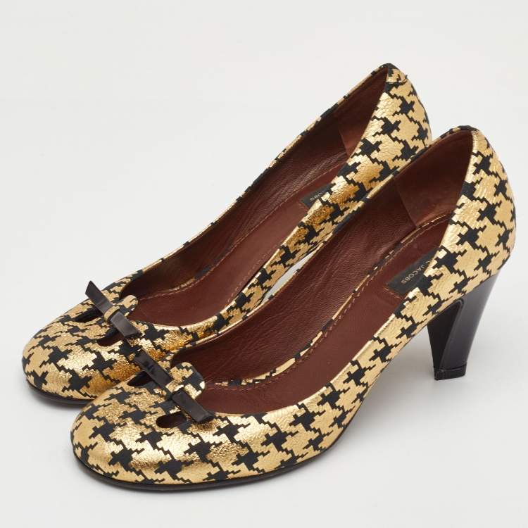 Pre Owned Marc Jacobs Size 35 Metallic Gold/Black Leather Round Toe Pumps