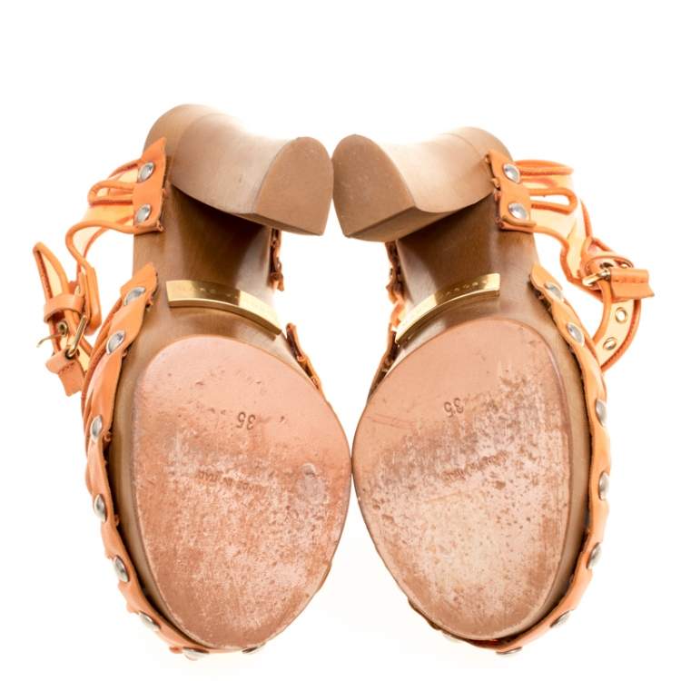 Pre Owned Marc Jacobs Orange PVC And Leather T-Strap Clog Sandals Size 35
