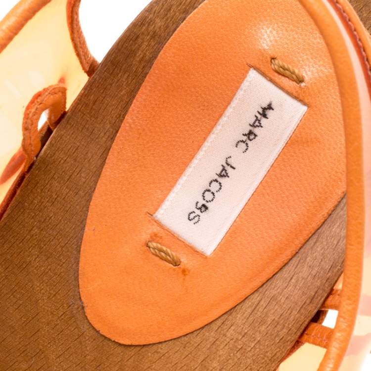 Pre Owned Marc Jacobs Orange PVC And Leather T-Strap Clog Sandals Size 35