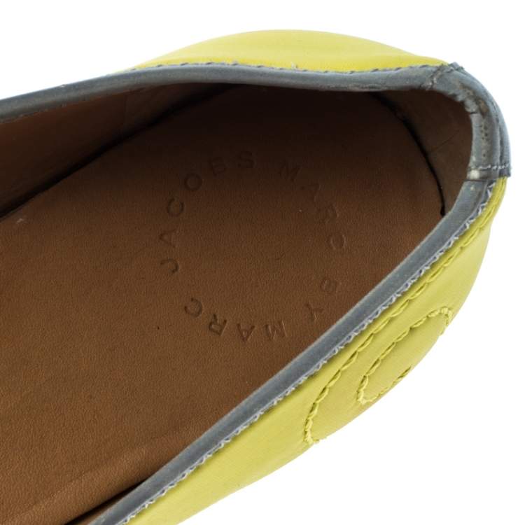 Pre Owned Marc by Marc Jacobs Citrus Green/Grey Fabric Mouse Ballet Flats Size 39